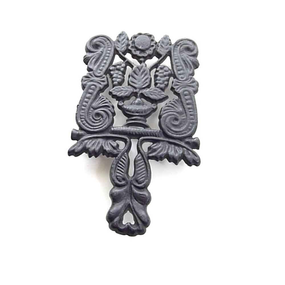Vintage Japan Cast Iron Trivet Footed Laurel Leaf Black Urn Dark Academia Decor